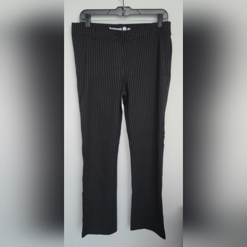 Betabrand pinstripe work pant with belt loop and pocket detail